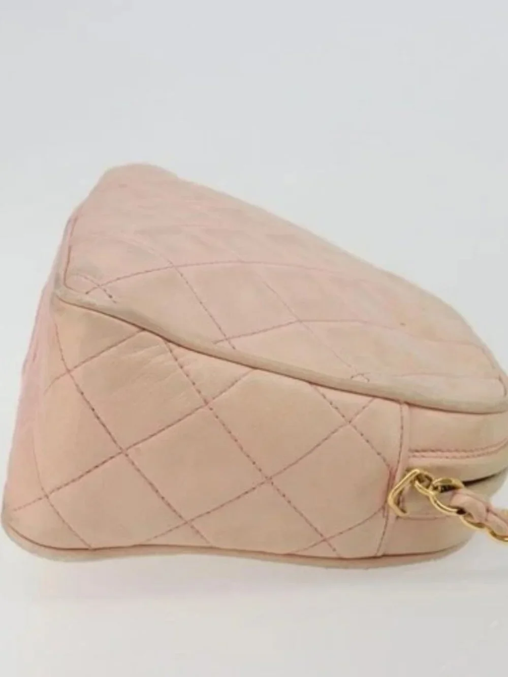 CHANEL Chain Shoulder Bag Lamb Skin Beige Gold CC Auth 184126